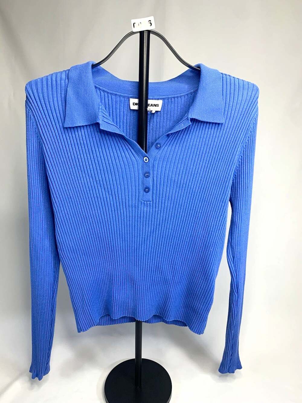 DKNY Jeans Blue Solid Ribbed Knit Collared Henley Button Pullover Sweater XL